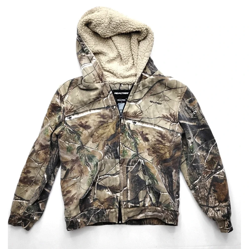 Realtree AP HD Camo Jacket Kids size 14 Full Zip Sherpa Lined